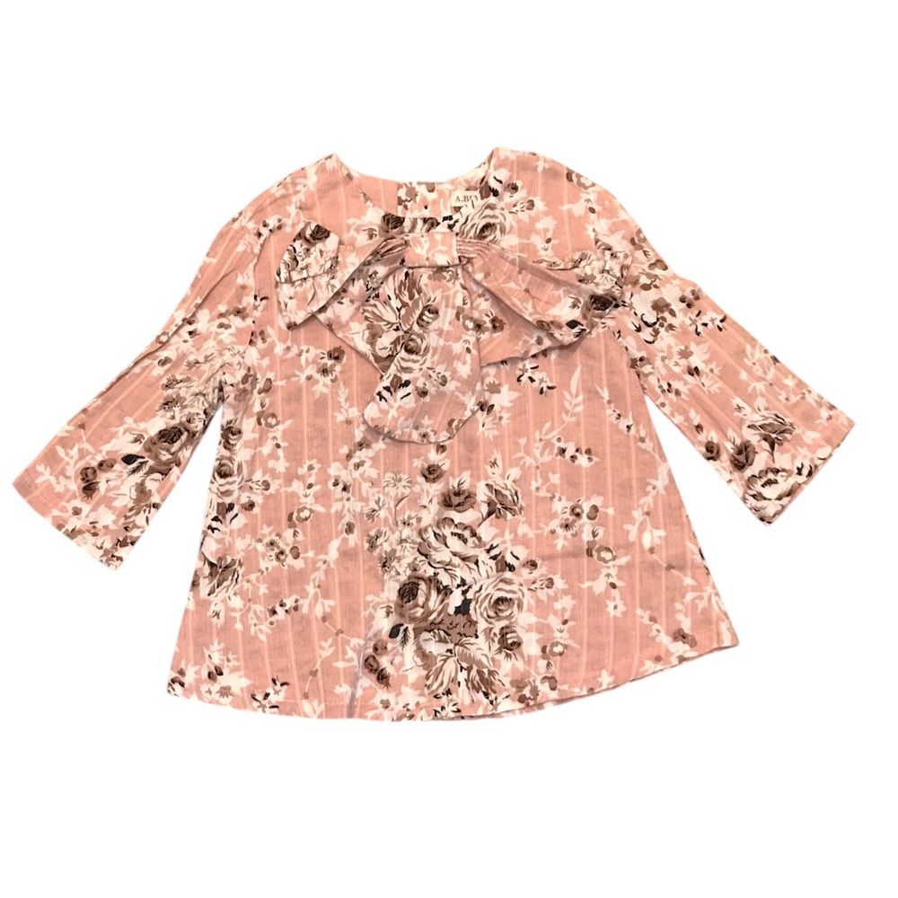 🆕 A. Bird Pink Floral Metallic Stripe Ruffle Gauze Top